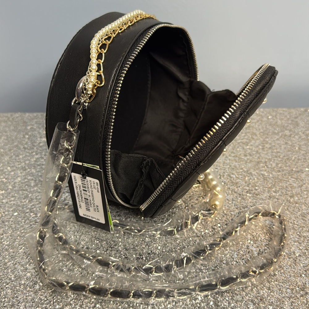 Badgley Mischka Black Quilted Mini Crossbody Bag with Gold and Silver Chains - Picture 8 of 9